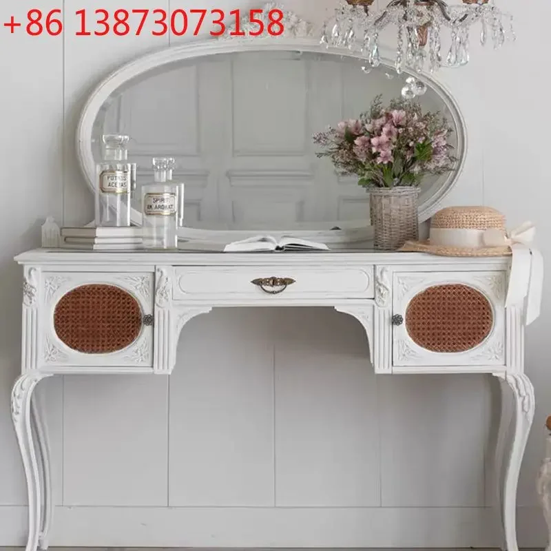 French retro dresser solid wood rattan makeup table American antique bedroom white princess desk designer
French retro dresser solid wood rattan makeup table American antique bedroom white princess desk designer