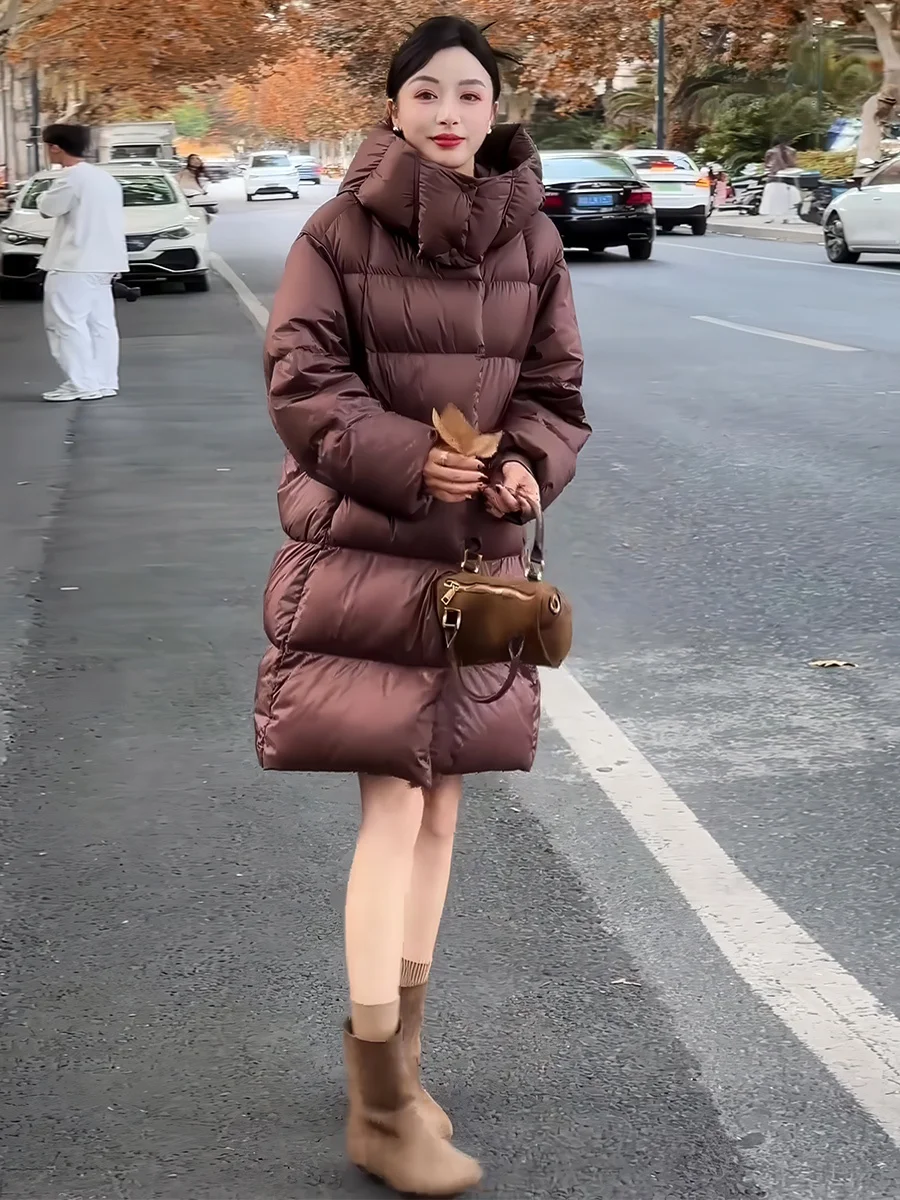 Faionable Versatile Hooded Mid-Length down Jaet Women's Thiened Warm White Du Feather Coffee Outerwear Coat
Faionable Versatile Hooded Mid-Length down Jaet Women's Thiened Warm White Du Feather Coffee Outerwear Coat