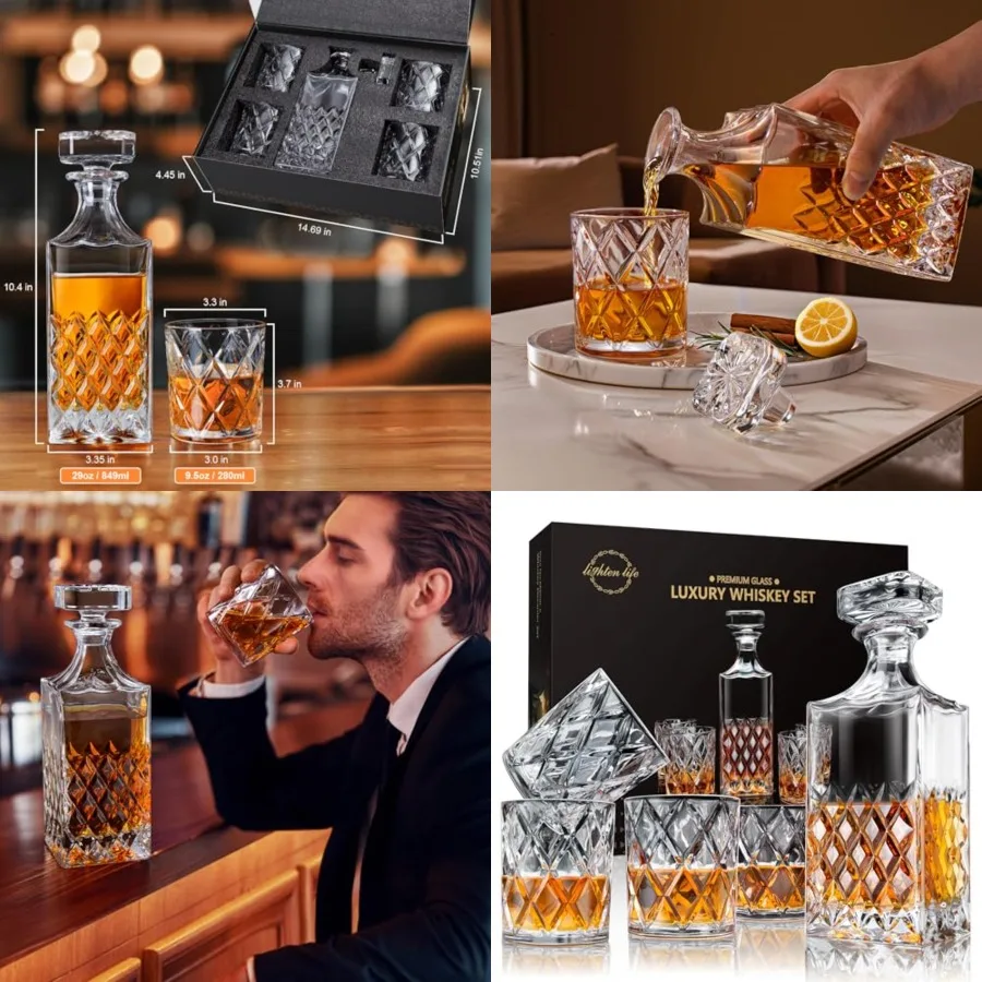 Whiskey Decanter Set, Italian Crystal Decanter with 4 Whiskey Glasses in Gift Box - Bourbon Decanter for Scotch, Liquor - Birth
Whiskey Decanter Set, Italian Crystal Decanter with 4 Whiskey Glasses in Gift Box - Bourbon Decanter for Scotch, Liquor - Birth