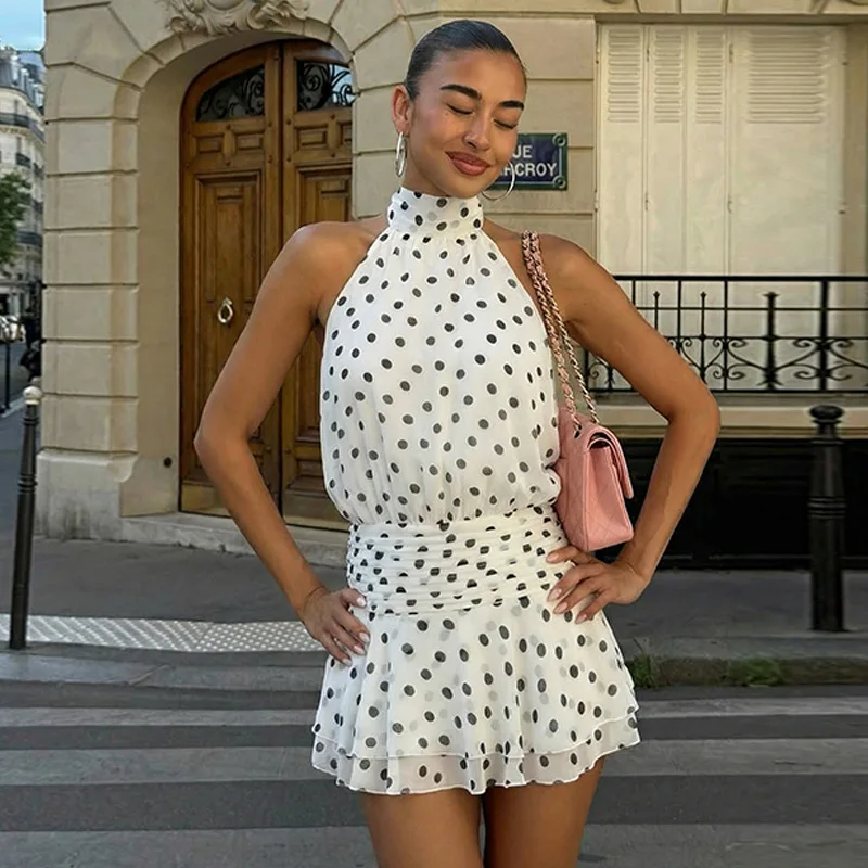 STYLISH LADY Elegant Polka Dot Halter Dress For Women Backless Ruched Waist Ruffle Hem Casual Vacation Party A Line Mini Dress
STYLISH LADY Elegant Polka Dot Halter Dress For Women Backless Ruched Waist Ruffle Hem Casual Vacation Party A Line Mini Dress