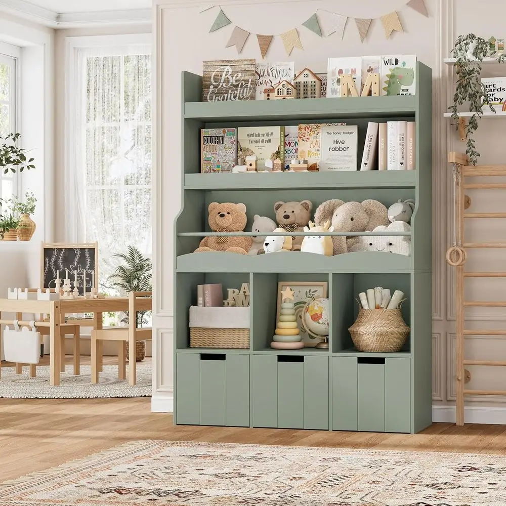 55.3 Tall Kids Bookshelf with 3 Toy Storage Bins, Large Bookcase for Playroom in Green
55.3 Tall Kids Bookshelf with 3 Toy Storage Bins, Large Bookcase for Playroom in Green
