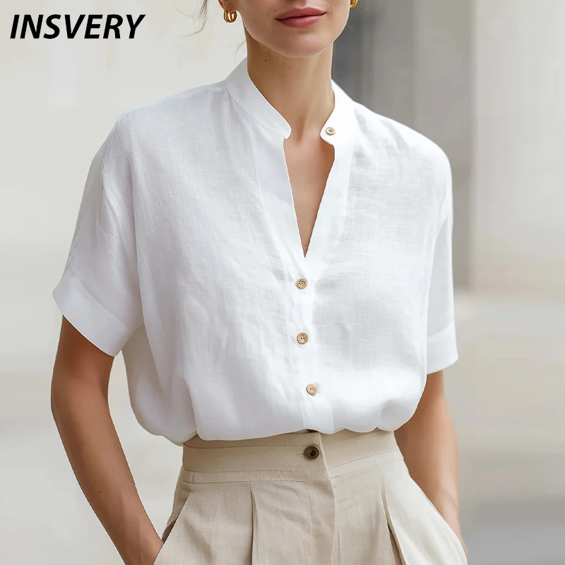 Summer Short Sleeve Button Shirt White Office Lady Tops V Neck Casual Blouses For Women Fashion Solid Color Shirt Cardigan
Summer Short Sleeve Button Shirt White Office Lady Tops V Neck Casual Blouses For Women Fashion Solid Color Shirt Cardigan