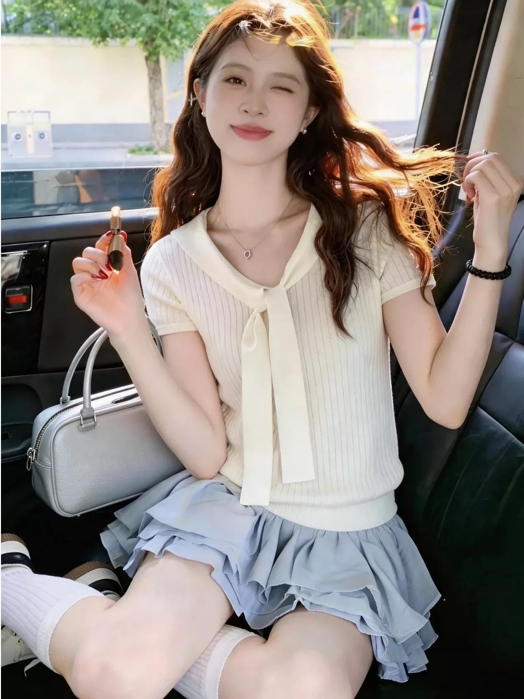 Korean Gentle Style V-Neck Knitted Top Women's Summer New Arrival Pure Color Short Sleeve Tie Waistline Fashionable Basic Shirt
Korean Gentle Style V-Neck Knitted Top Women's Summer New Arrival Pure Color Short Sleeve Tie Waistline Fashionable Basic Shirt
