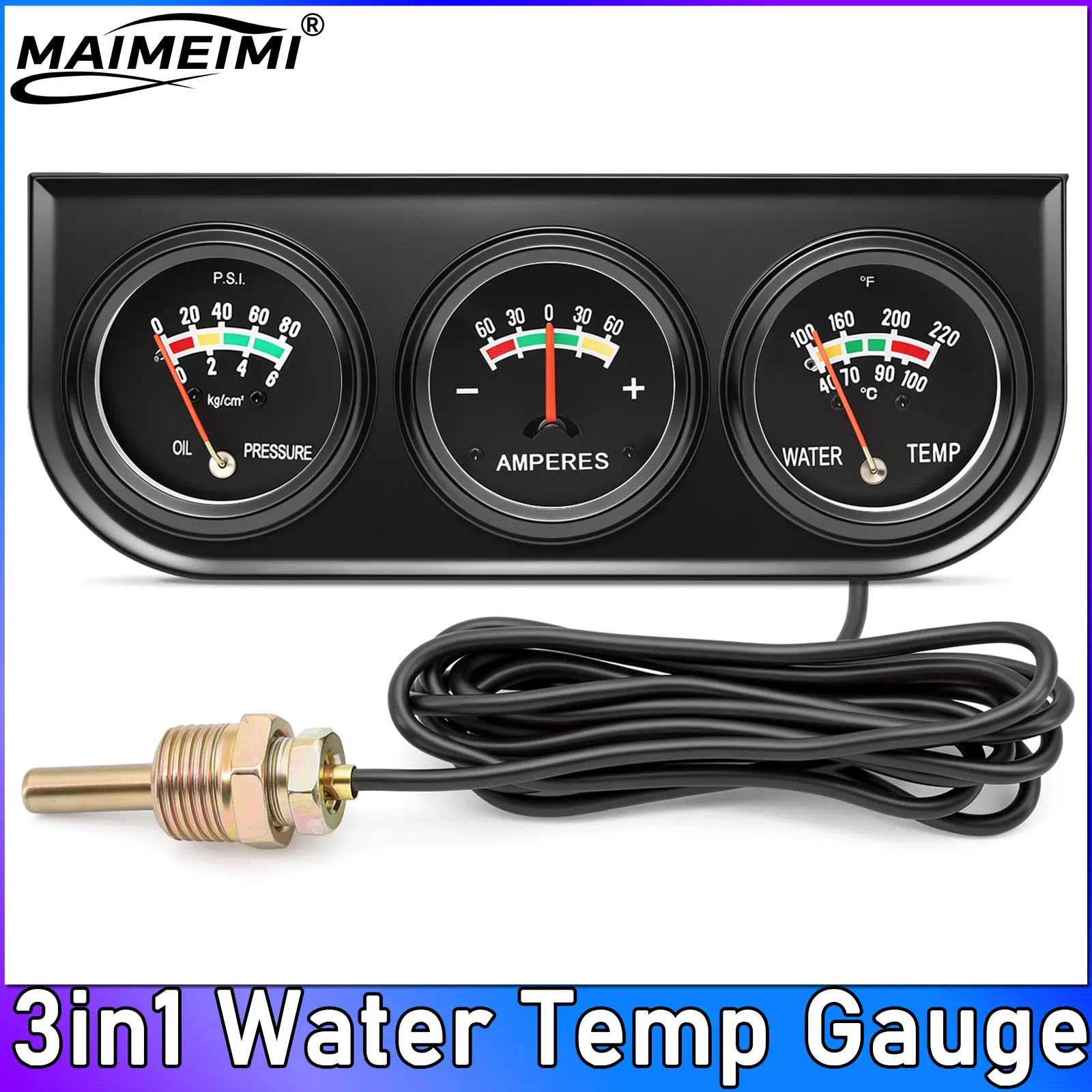 52mm 3 In 1 Water Temp Gauge + Oil Pressure Gauge + AMP Amprees Kit with Water Temp Sensor Voltmeter Oil Press Triple Meter
52mm 3 In 1 Water Temp Gauge + Oil Pressure Gauge + AMP Amprees Kit with Water Temp Sensor Voltmeter Oil Press Triple Meter