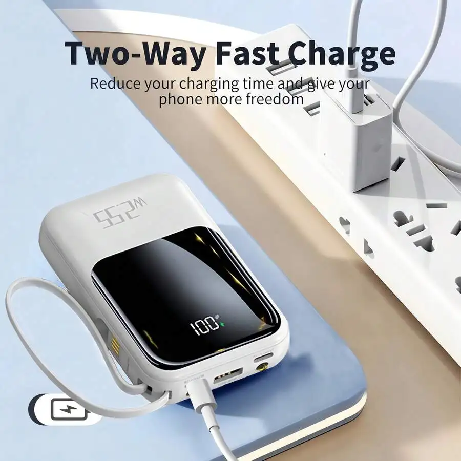 22.5W Fast Charging Power Bank With Built-In Cables 10000mAh LCD Display Ultra Slim Portable External Battery For All Phones
22.5W Fast Charging Power Bank With Built-In Cables 10000mAh LCD Display Ultra Slim Portable External Battery For All Phones