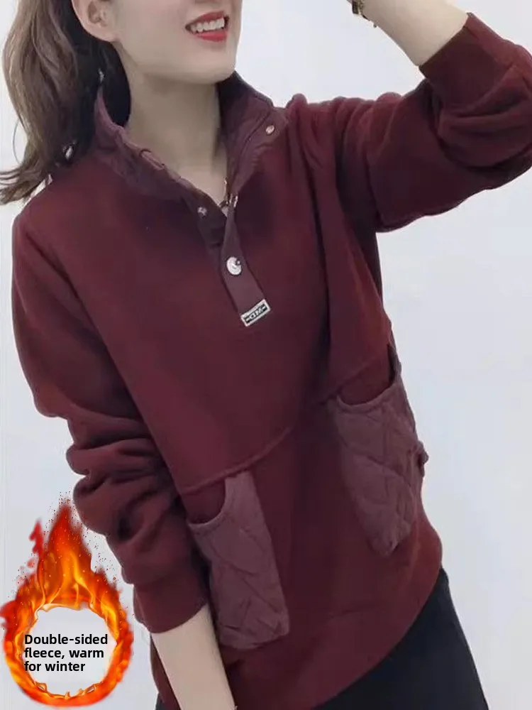 Thiened Stand Collar Sweatirt Women's Casual Loose Faion Korean Sle Autumn Winter New Arrival with ket Design
Thiened Stand Collar Sweatirt Women's Casual Loose Faion Korean Sle Autumn Winter New Arrival with ket Design