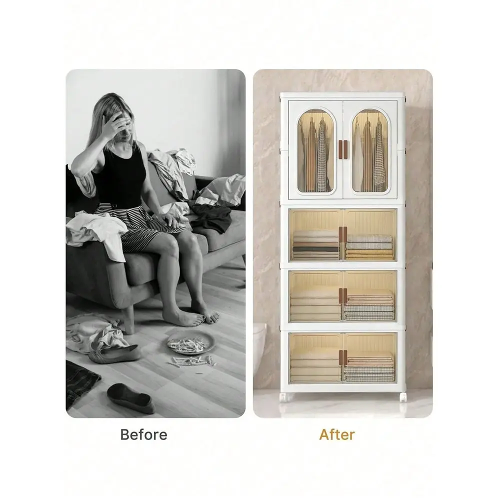 27.55in Large Foldable Storage Box With Wheels And Lid, Stackable Storage Box, Front Folding Wardrobe Storage And Storage Space
27.55in Large Foldable Storage Box With Wheels And Lid, Stackable Storage Box, Front Folding Wardrobe Storage And Storage Space