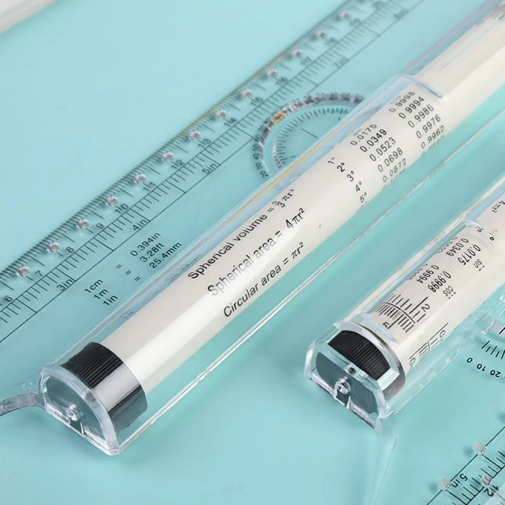 Multi-Purpose Rolling Ruler Plastic Measuring Tool for Drawing Design Drafting Parallel Ruler with Protractor Compass Circle