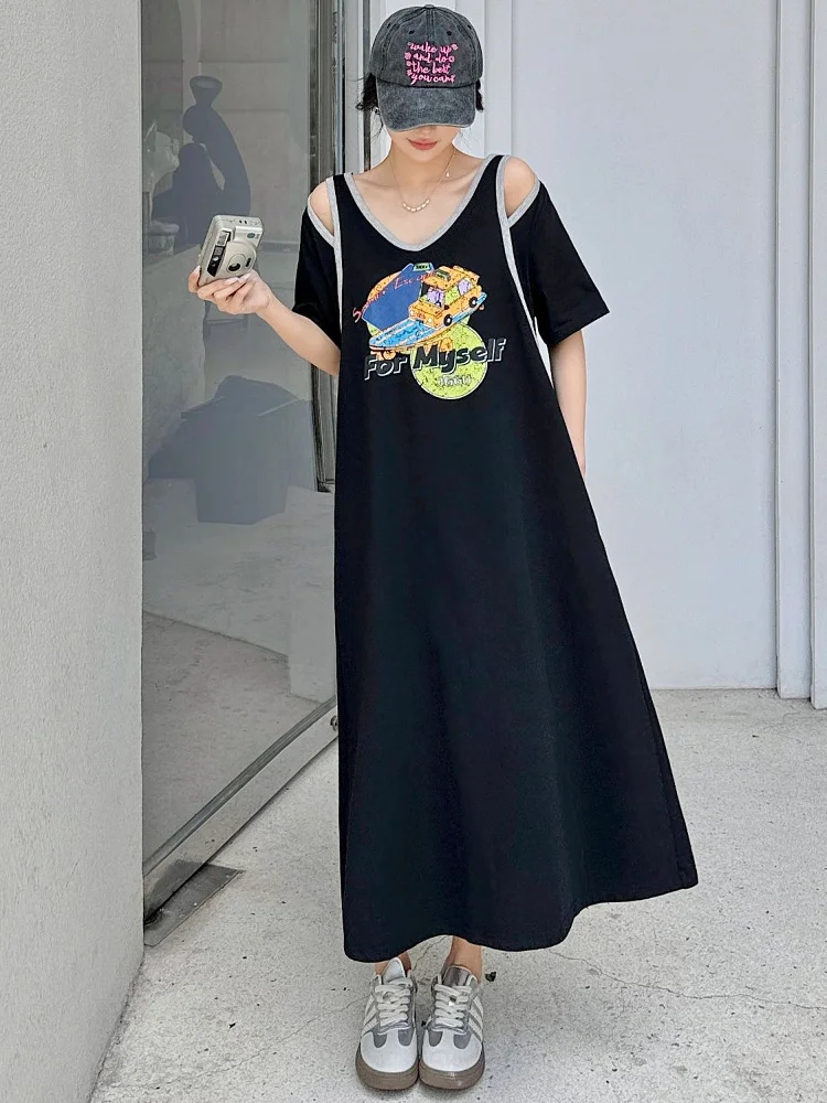 plus Size Women's V-Neck Loose Casual Knee-Length Dress Summer Comfortable Meat-Covering Shoulder-Open Long Skirt Korean Style
plus Size Women's V-Neck Loose Casual Knee-Length Dress Summer Comfortable Meat-Covering Shoulder-Open Long Skirt Korean Style