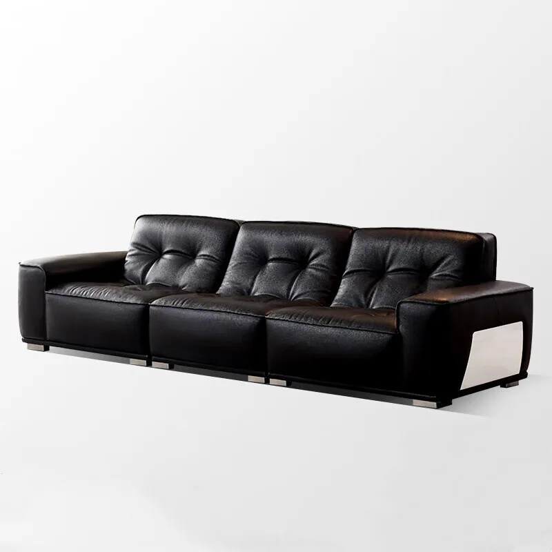 Sofa living room straight row first layer cowhide art black small apartment sofa
Sofa living room straight row first layer cowhide art black small apartment sofa