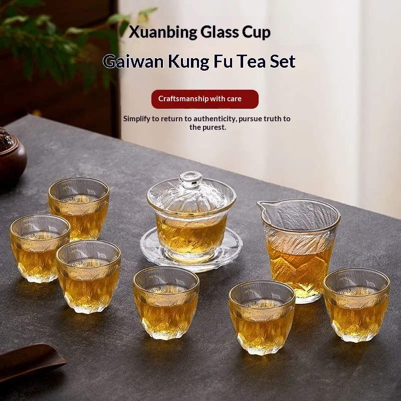 Glacier Heat-Resistant Glass Tea Set High-Grade Gongfu Teacups Fair Pitcher Sake Cups Gaiwan Tea Maker for Home Guest Serving
Glacier Heat-Resistant Glass Tea Set High-Grade Gongfu Teacups Fair Pitcher Sake Cups Gaiwan Tea Maker for Home Guest Serving