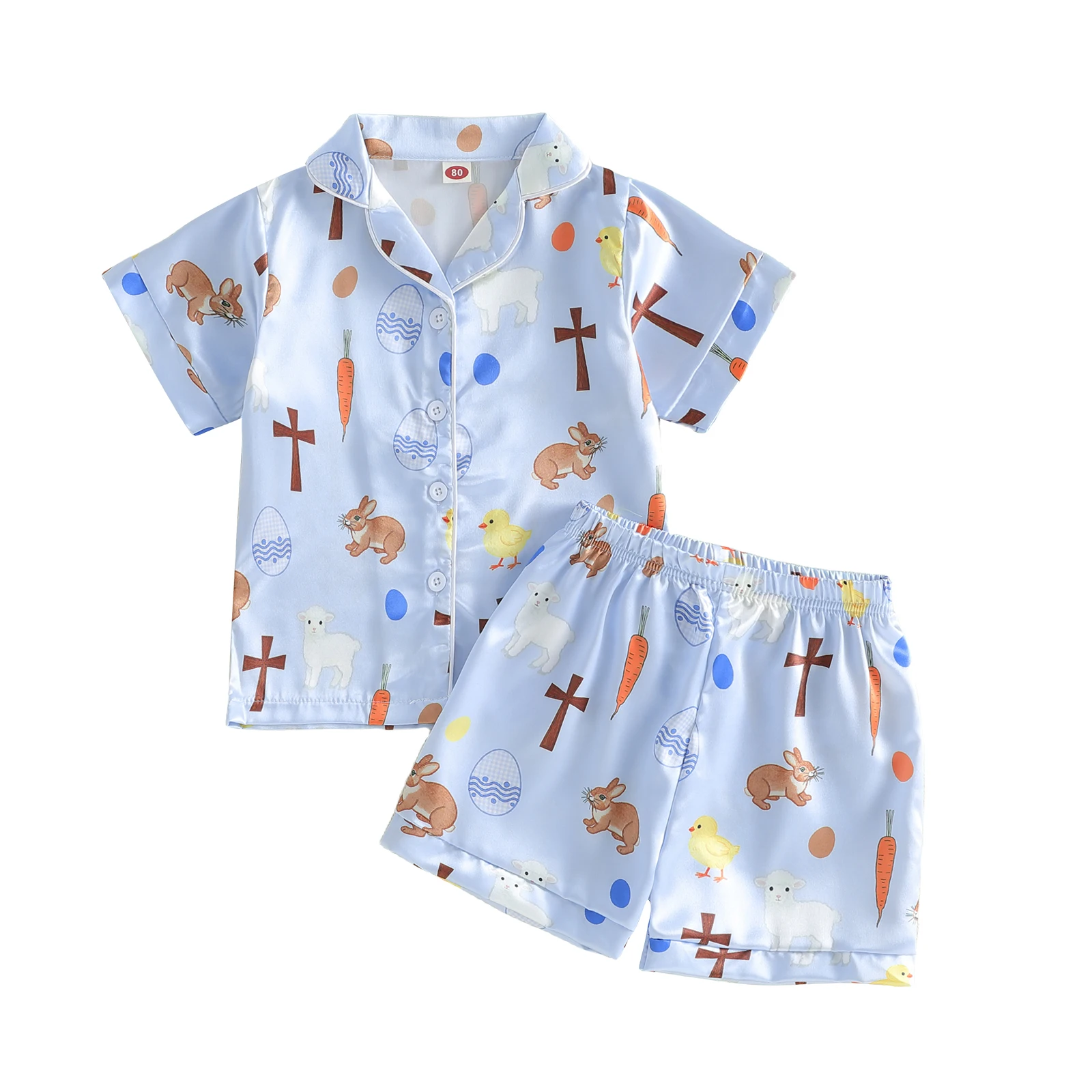 Kids Boys Easter Pajamas Set Satin Easter Eggs Rabbit Print Short Sleeve Shirts Tops Elastic Waist Shorts 2 Pieces Lounge Suit
Kids Boys Easter Pajamas Set Satin Easter Eggs Rabbit Print Short Sleeve Shirts Tops Elastic Waist Shorts 2 Pieces Lounge Suit
