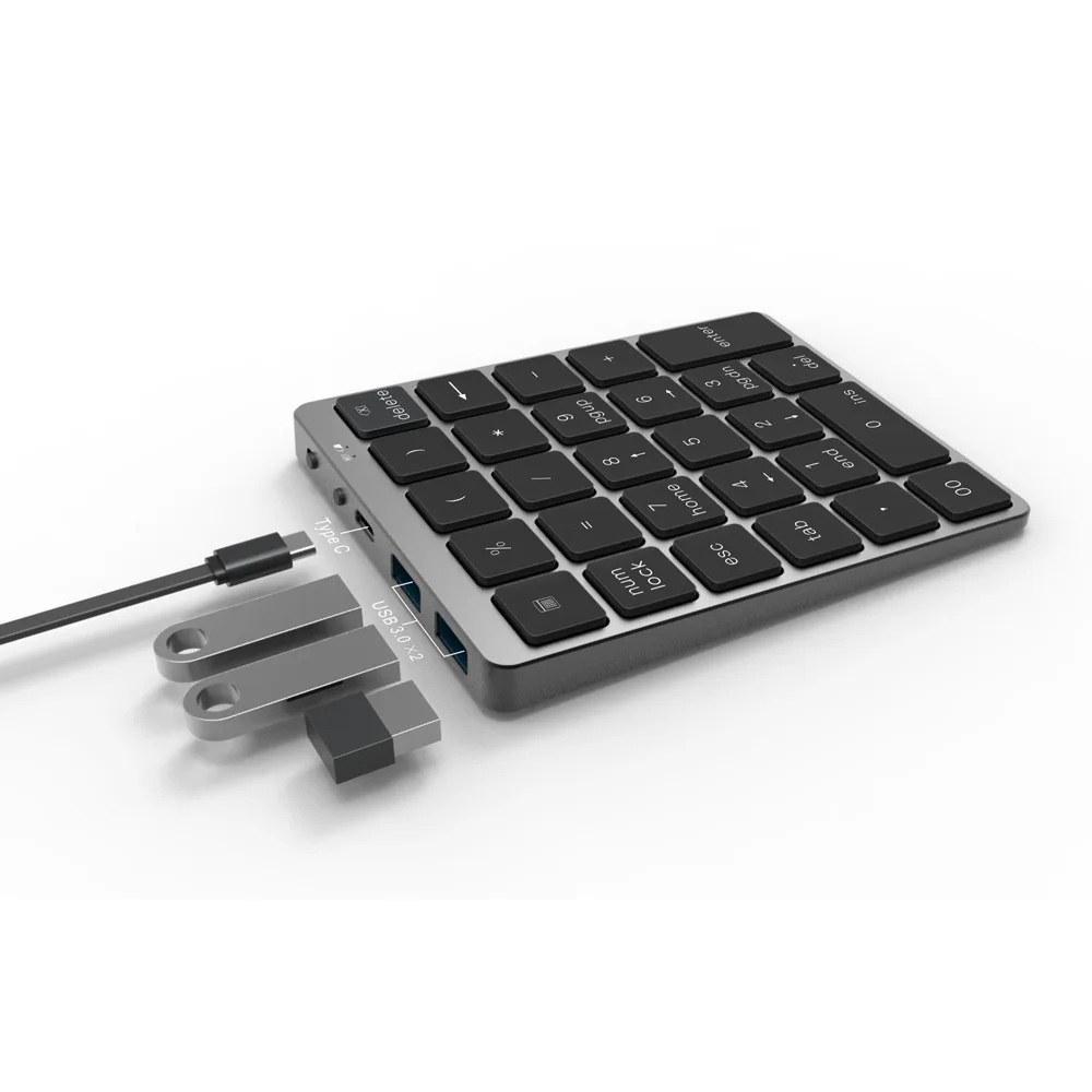 with Bluetooth Keyboard USB HUB 28 Number Keys Aluminum Alloy Wireless Keyboard USB Charging Dock Cable Splitter USB Disk Reader
with Bluetooth Keyboard USB HUB 28 Number Keys Aluminum Alloy Wireless Keyboard USB Charging Dock Cable Splitter USB Disk Reader