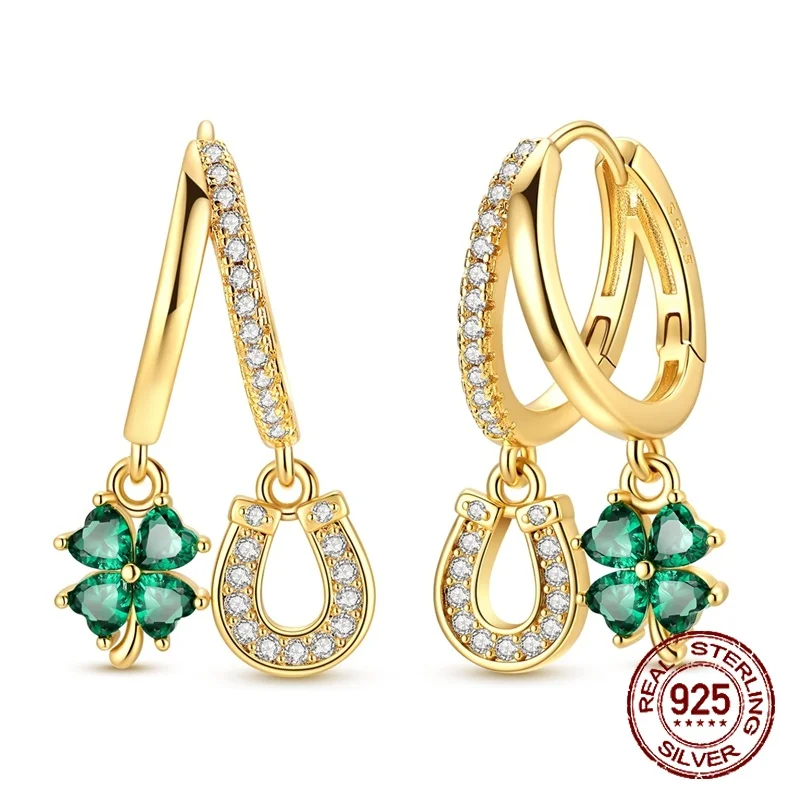 925 Sterling Silver Lucky Charm Hoop Earrings Green CZ Four-Leaf Clover & Horseshoe Dangle Earrings Jewelry for Women Gift
925 Sterling Silver Lucky Charm Hoop Earrings Green CZ Four-Leaf Clover & Horseshoe Dangle Earrings Jewelry for Women Gift