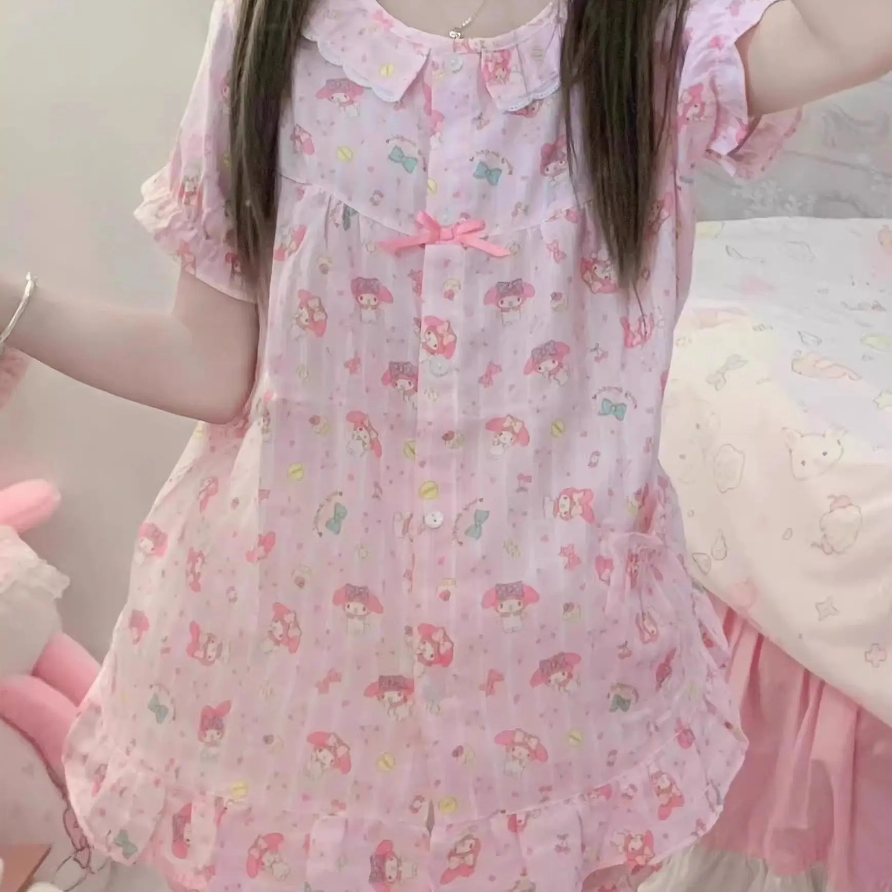 Spring Cartoon My Melody Pajamas Women's Pajamas T-Shirt and Shorts Sweet Cute Loose Casual Sleepwear Girls Dormitory Clothes
Spring Cartoon My Melody Pajamas Women's Pajamas T-Shirt and Shorts Sweet Cute Loose Casual Sleepwear Girls Dormitory Clothes