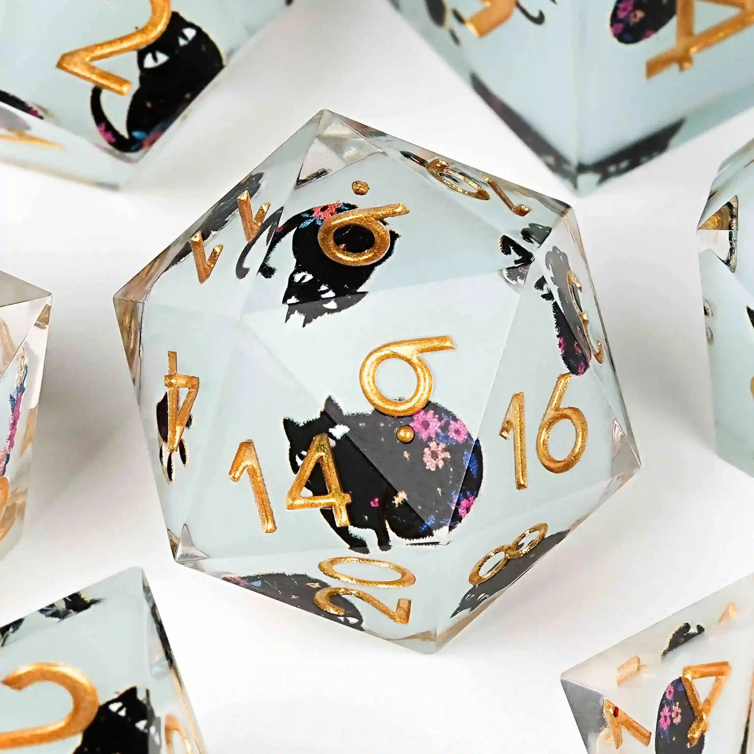 1-7Pcs Black Cat Kitten Resin Dice Set Light Blue Multi-sided Polyhedral Dice for D&D Game COC Role Playing RPG Table D6~D20
1-7Pcs Black Cat Kitten Resin Dice Set Light Blue Multi-sided Polyhedral Dice for D&D Game COC Role Playing RPG Table D6~D20