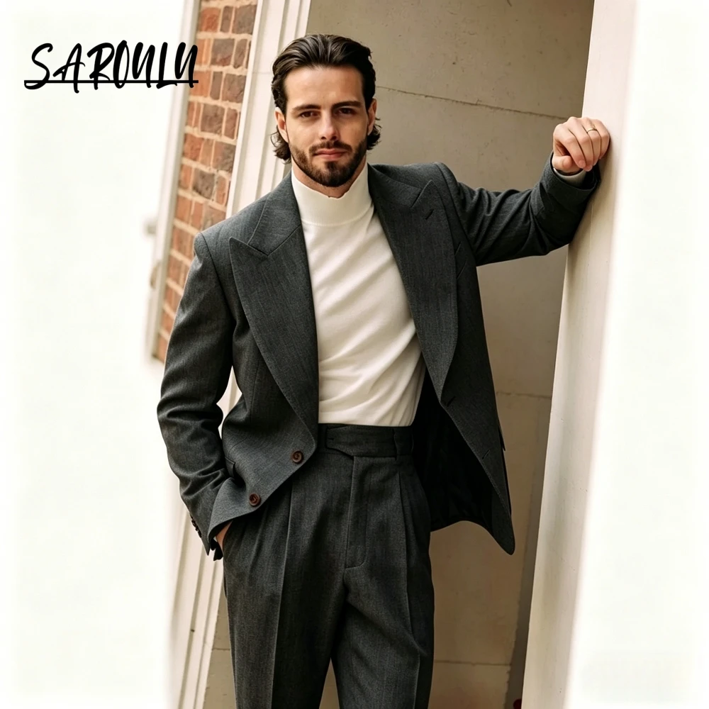 British Style Men's Suit Set, Single Breasted Blazer + High Waist Pants, Casual Office Handsome Wedding Gentleman Tuxedo
British Style Men's Suit Set, Single Breasted Blazer + High Waist Pants, Casual Office Handsome Wedding Gentleman Tuxedo