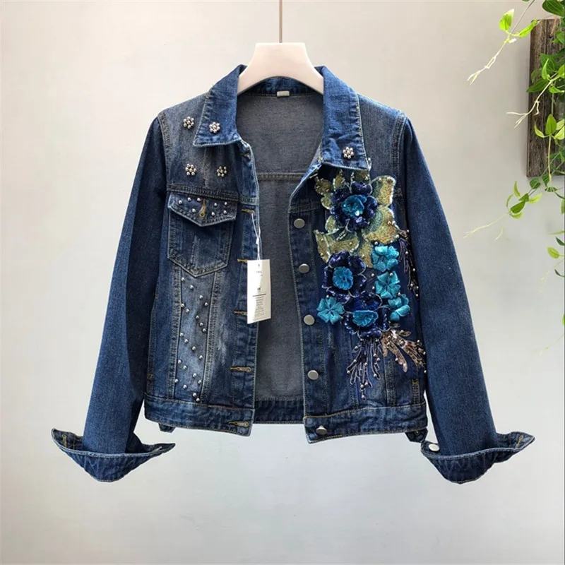 Nice New Autumn Women's Denim Jacket Coat Women Blue Jean Jackets Female Beaded Sequin Flowers Jacket Girl Short Outerwear P209
Nice New Autumn Women's Denim Jacket Coat Women Blue Jean Jackets Female Beaded Sequin Flowers Jacket Girl Short Outerwear P209