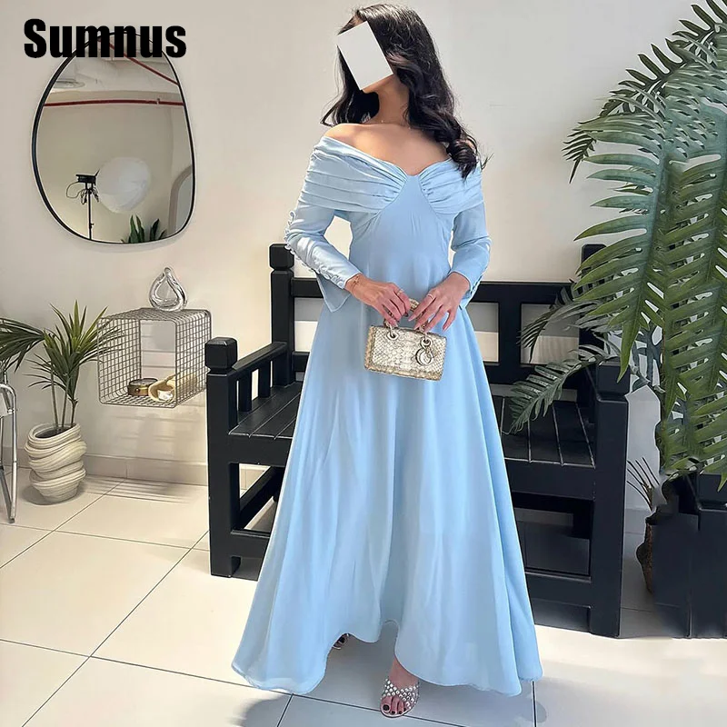 Sumnus Elegant Sky Blue A-Line Prom Dresses Off Shoulder Long Sleeves Floor-Length Evening Dresses فساتين سهرة Customized
Sumnus Elegant Sky Blue A-Line Prom Dresses Off Shoulder Long Sleeves Floor-Length Evening Dresses فساتين سهرة Customized