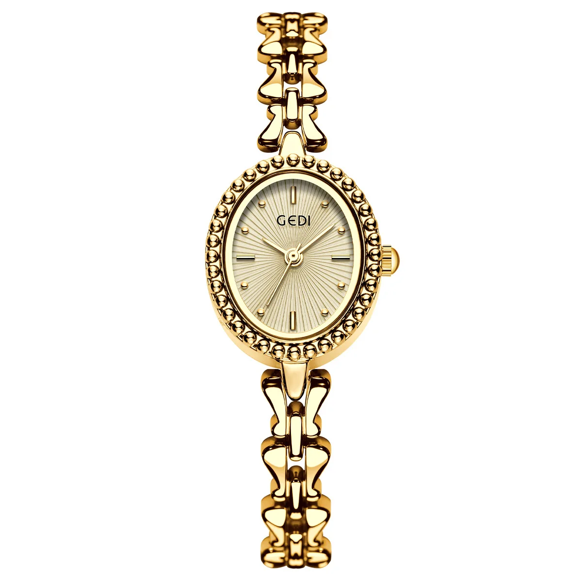 GEDI Woman Watch Retro Gold Elliptical dial bracelet Fashion Exquisite Waterproof Quartz watches for woman
GEDI Woman Watch Retro Gold Elliptical dial bracelet Fashion Exquisite Waterproof Quartz watches for woman