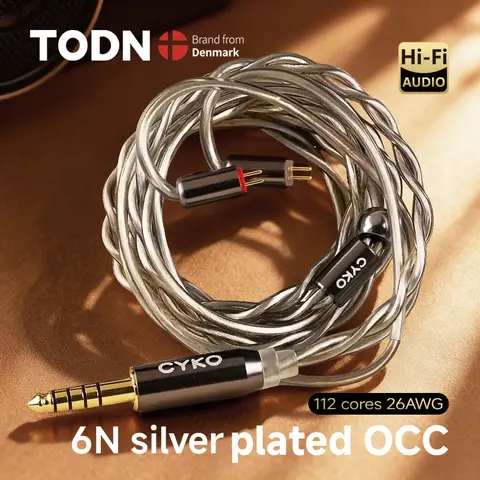 CYKO HiF Cable de auriculares de 2 núcleos 6N OCC cobre Chapado en plata 4,4/3,5mm MMCX 0,78 enchufe de 2 pines Cable de auriculares IEM equilibrado mejorado