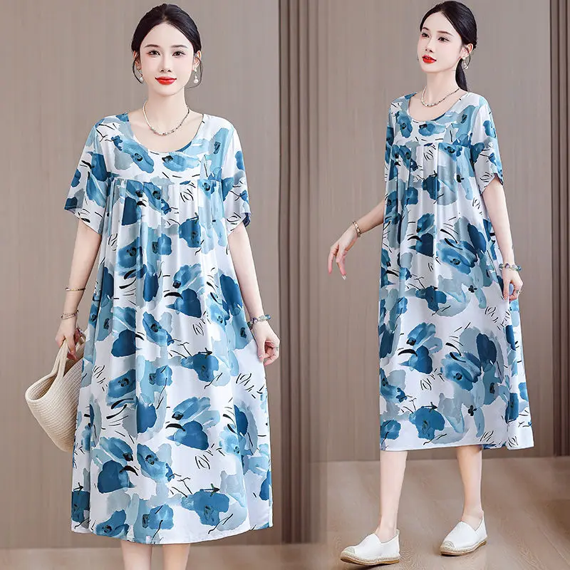 2024 Summer Women Fashion Printed Short-sleeved Dress Female Loose Casual Dresses Ladies Long O-neck A-line Vestidos N146
2024 Summer Women Fashion Printed Short-sleeved Dress Female Loose Casual Dresses Ladies Long O-neck A-line Vestidos N146