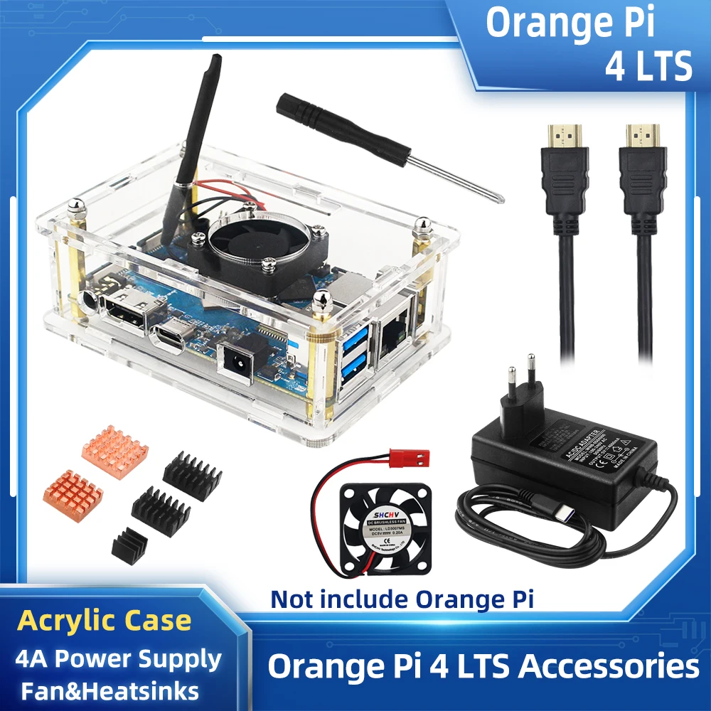 Oranage Pi 4 LTS Accessory Kit Acrylic Case + Fan + Heatsink + Power Supply Optional HDMI-compatible Cable TF Card USB Reader
Oranage Pi 4 LTS Accessory Kit Acrylic Case + Fan + Heatsink + Power Supply Optional HDMI-compatible Cable TF Card USB Reader