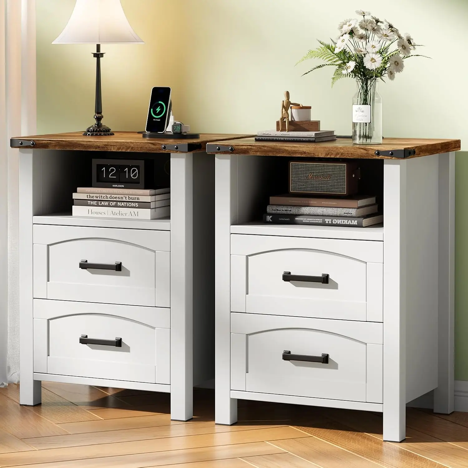 Farmhouse Nightstand Set of 2 with Charging Station, 18'' Wide Rustic End Table with USB/Type-C Ports, 2 Drawers, Customized
Farmhouse Nightstand Set of 2 with Charging Station, 18'' Wide Rustic End Table with USB/Type-C Ports, 2 Drawers, Customized