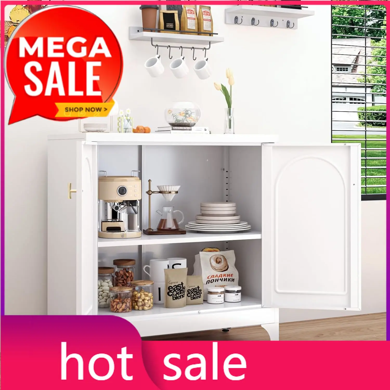 Metal Sideboard Buffet Cabinet with Storage,33 Inch Coffee Bar Cabinet with Adjustable Shelf, White Kitchen Sideboard Cabinets f
Metal Sideboard Buffet Cabinet with Storage,33 Inch Coffee Bar Cabinet with Adjustable Shelf, White Kitchen Sideboard Cabinets f