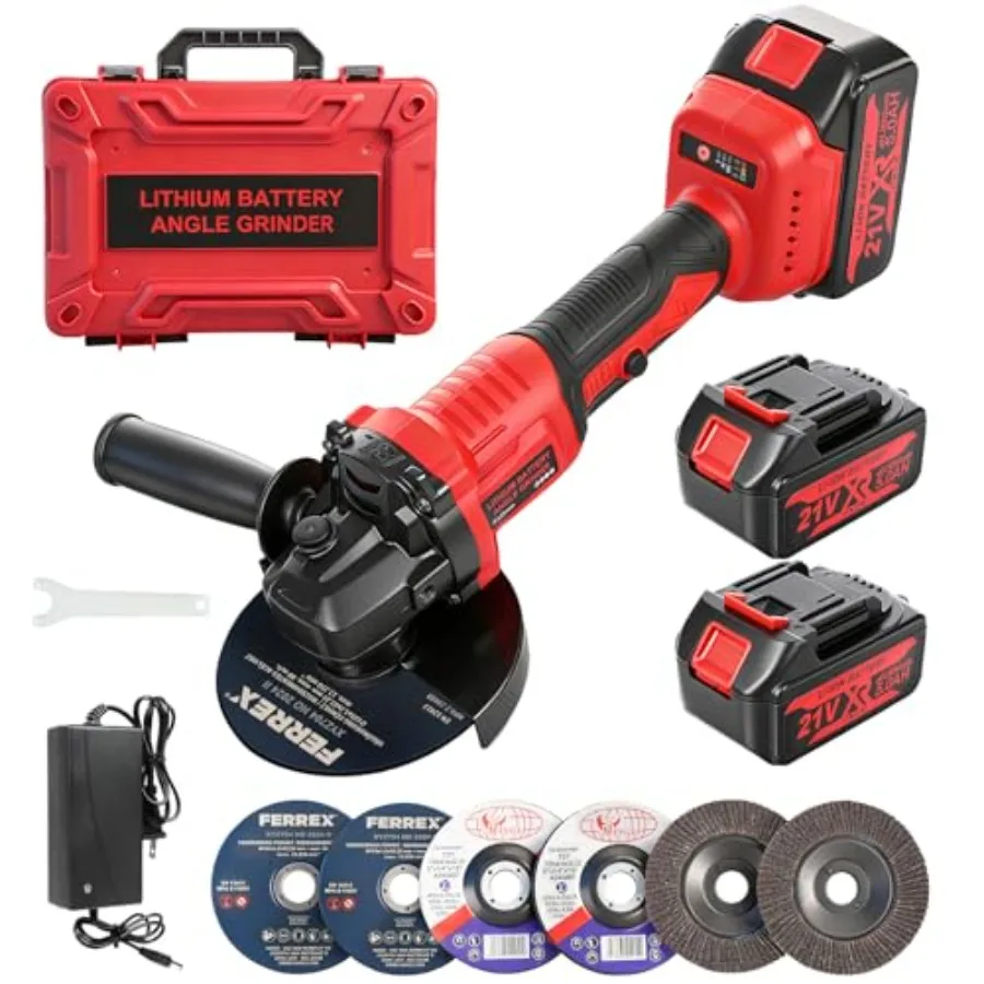 Cordless Angle Grinder with Battery 2X 5.0Ah 21V 4-1/2 inch to 5 inch 10000RPM Brushless Motor Cordless Grinder Tool with 6 Dis
Cordless Angle Grinder with Battery 2X 5.0Ah 21V 4-1/2 inch to 5 inch 10000RPM Brushless Motor Cordless Grinder Tool with 6 Dis