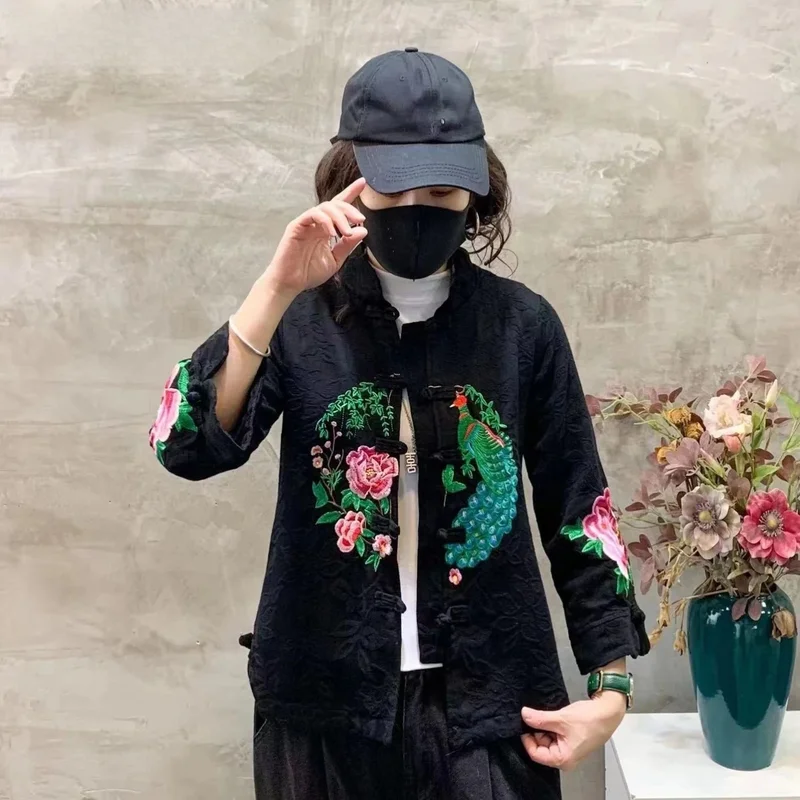 Black Ethnic Style Stand Collar Cardigan Cotton Linen 2025 Modern Chinese Jacket Women Embroidery Female Tang Suit Coat Women
Black Ethnic Style Stand Collar Cardigan Cotton Linen 2025 Modern Chinese Jacket Women Embroidery Female Tang Suit Coat Women