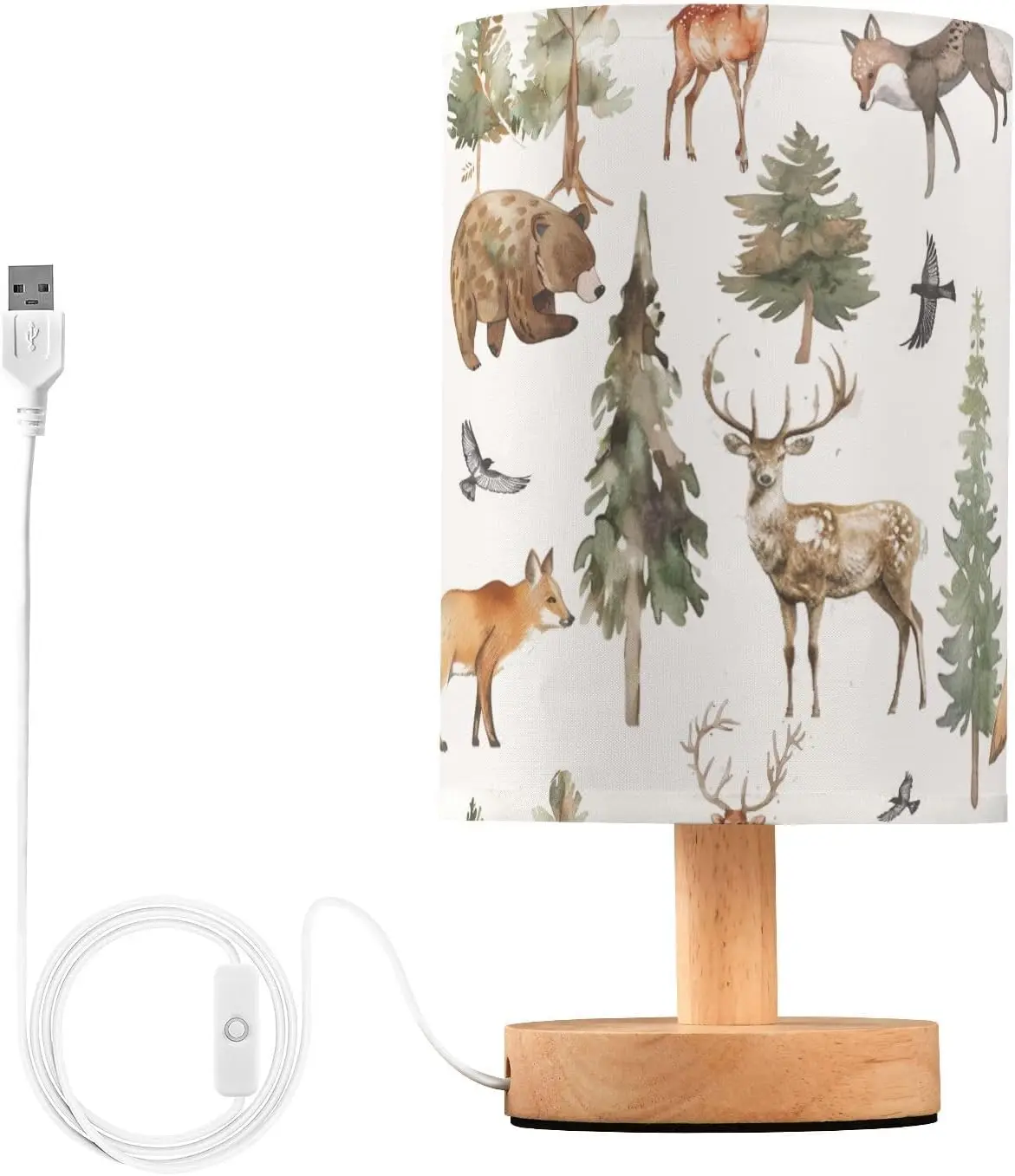 Watercolor Forest Animal Table Lamp with Wood Base Fabric Shade for Bedroom
Watercolor Forest Animal Table Lamp with Wood Base Fabric Shade for Bedroom
