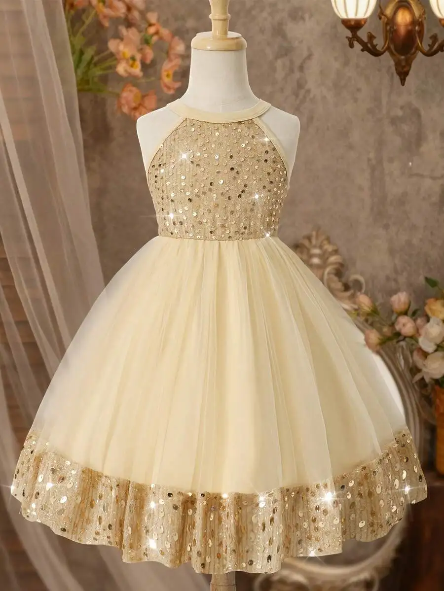 Elegant Sequined Halter Neck Tulle A-Line Evening Dress For Women
Elegant Sequined Halter Neck Tulle A-Line Evening Dress For Women