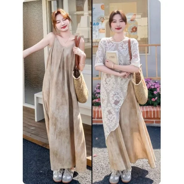 Summer Outfit Set Women's Korean Style Age-Defying High Lace Hollow Cover up Over-Dress Two-Piece Set Breathable Polyester
Summer Outfit Set Women's Korean Style Age-Defying High Lace Hollow Cover up Over-Dress Two-Piece Set Breathable Polyester