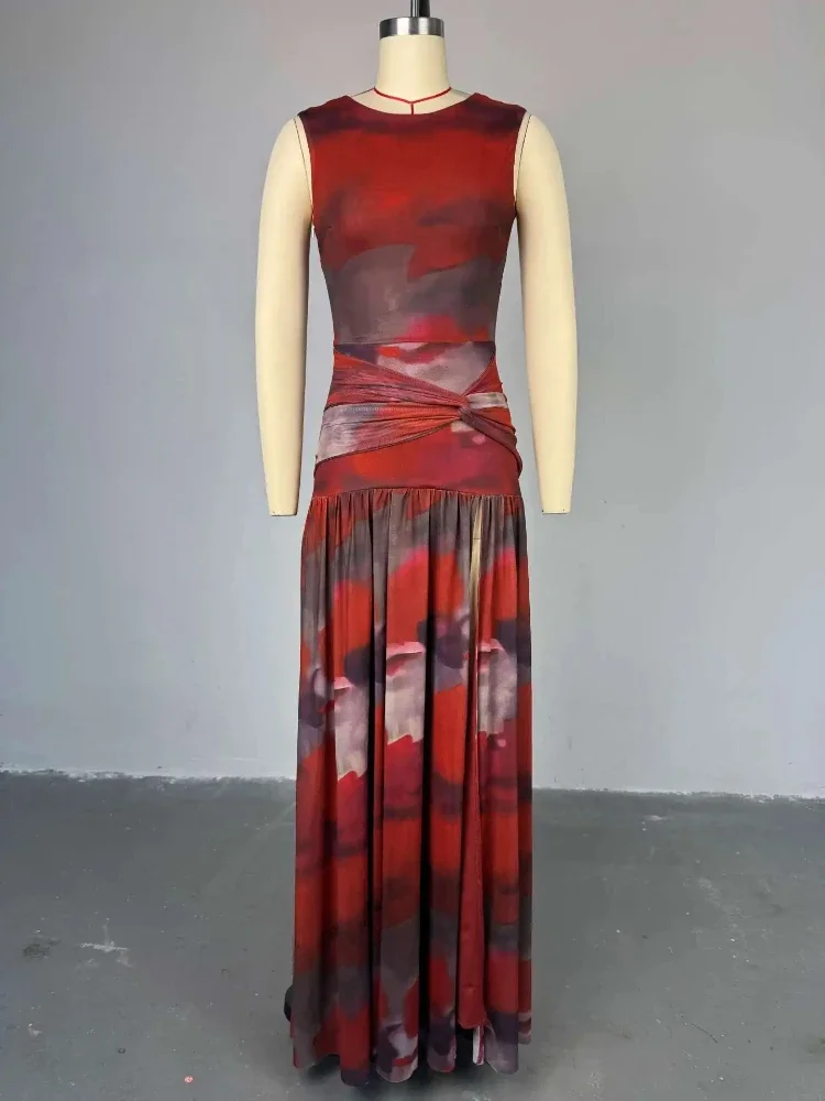 Elegant Women Print Sleeveless Sweet O-neck Floor-Length Long Dress 2025 Beach Party Birthday Sexy Split Pleated Dresses
Elegant Women Print Sleeveless Sweet O-neck Floor-Length Long Dress 2025 Beach Party Birthday Sexy Split Pleated Dresses
