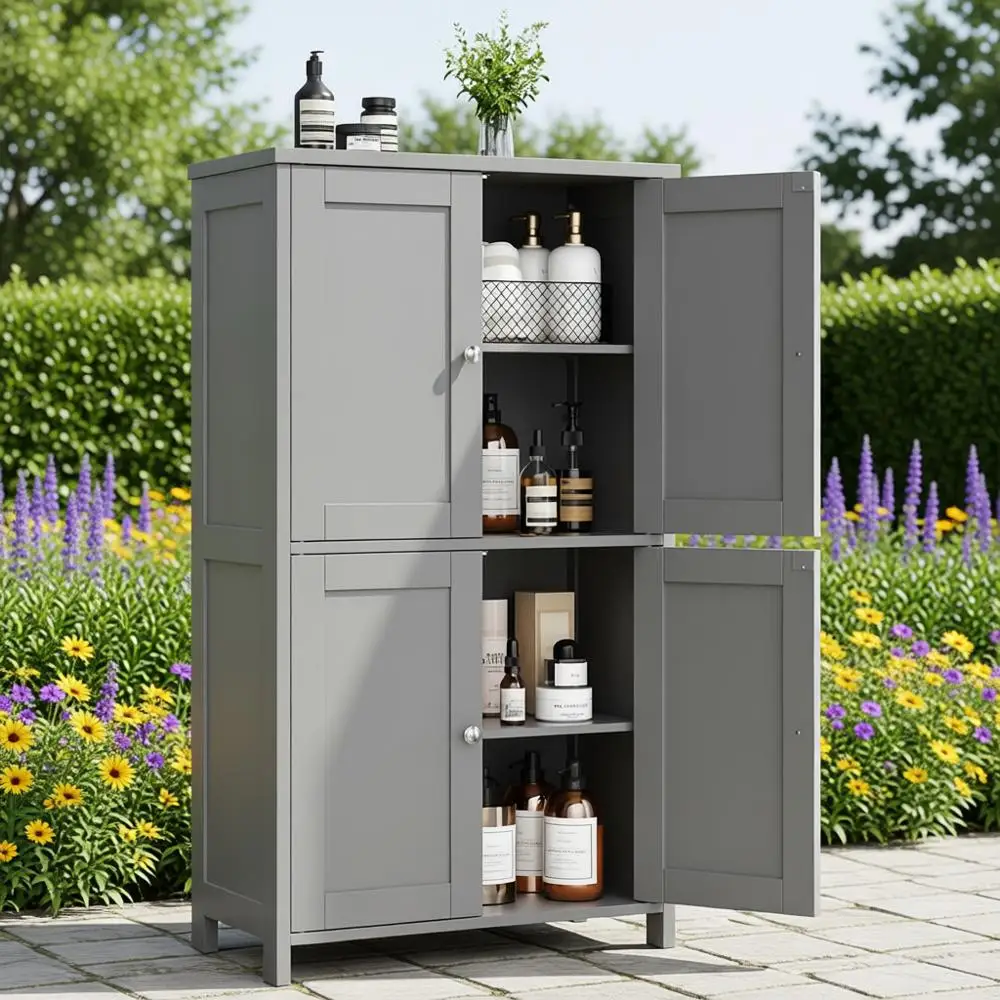 Gray Adjustable Shelving Laundry Room Storage Cabinet with Doors and Shelves
Gray Adjustable Shelving Laundry Room Storage Cabinet with Doors and Shelves