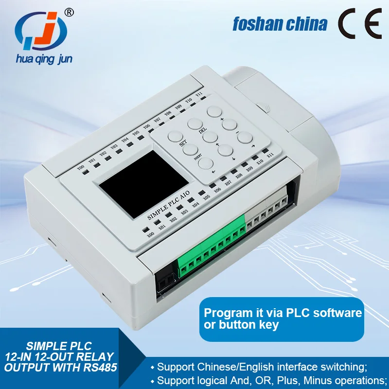 Foshan Huaqingjun 12DI 12DO Relay Output PLC RS485 Communication QJ-24R-485 Modbus RTU PLC for Industrial Automation
Foshan Huaqingjun 12DI 12DO Relay Output PLC RS485 Communication QJ-24R-485 Modbus RTU PLC for Industrial Automation