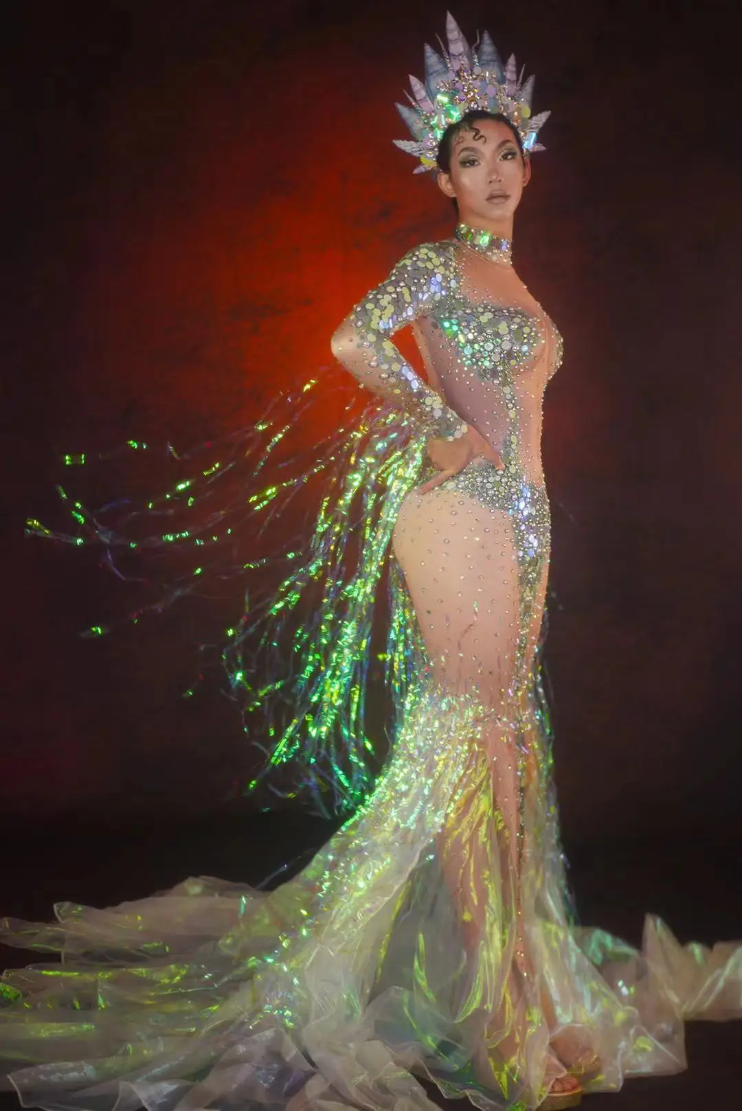 Sexy Crystal Evening Dress Rhinestone Sequins Party Mermaid Long Dress Women Stretch Nude Singer Stage Wear
Sexy Crystal Evening Dress Rhinestone Sequins Party Mermaid Long Dress Women Stretch Nude Singer Stage Wear