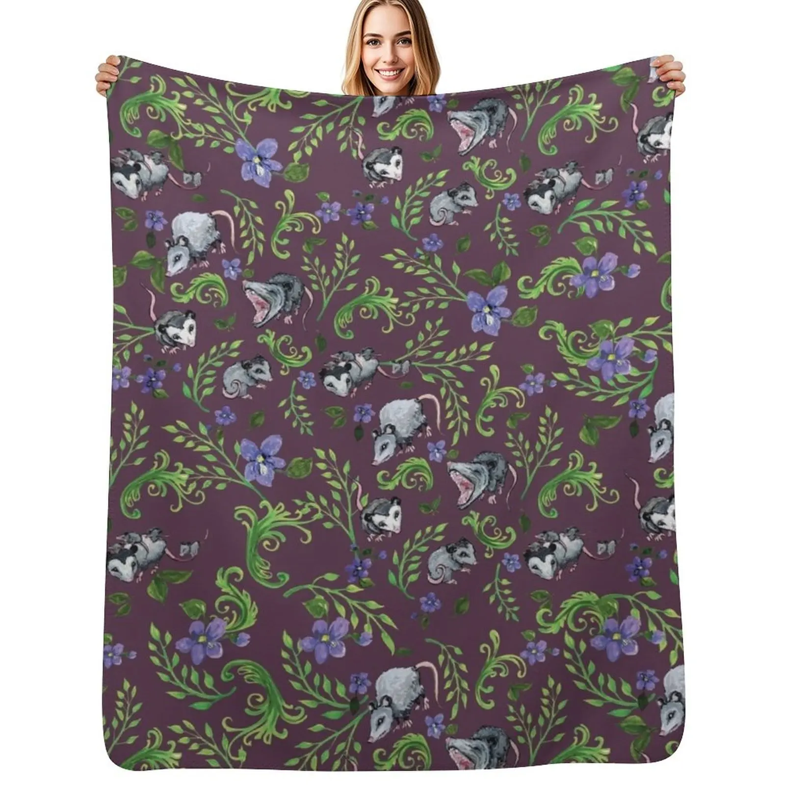 Opossum, Fern, & Violet Print Throw Blanket Personalized Gift Extra Large Throw Cute Plaid Blankets Sofas Of Decoration Blankets
Opossum, Fern, & Violet Print Throw Blanket Personalized Gift Extra Large Throw Cute Plaid Blankets Sofas Of Decoration Blankets