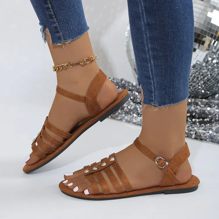 Soft casual women's flat Roman sandals, large-sized perforated breathable buckle-toe Roman-style women's shoes for outerwear
Soft casual women's flat Roman sandals, large-sized perforated breathable buckle-toe Roman-style women's shoes for outerwear