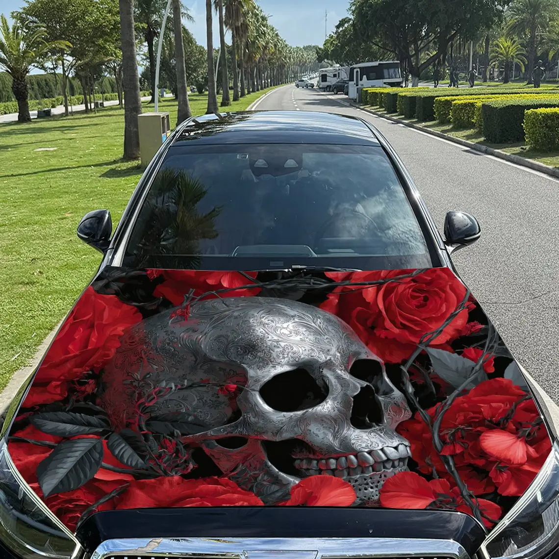 Mysterious Dark Red Rose Skull Print car hood stickers, waterproof self-adhesive, scratch resistant, easy to stick, durable car
Mysterious Dark Red Rose Skull Print car hood stickers, waterproof self-adhesive, scratch resistant, easy to stick, durable car