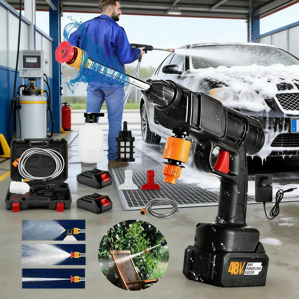 Cordless High Pressure Car Washer Gun 48VF 30Bar 2 Batteries Portable Jet Cleaner Foam Pot Waterproof Safe 8L/min With Toolbox
Cordless High Pressure Car Washer Gun 48VF 30Bar 2 Batteries Portable Jet Cleaner Foam Pot Waterproof Safe 8L/min With Toolbox