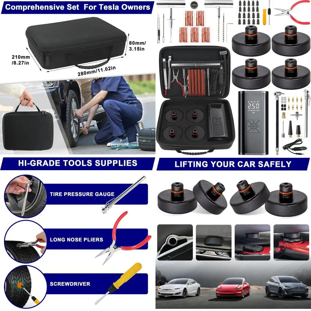 4PCS Lifting Jack Pad for Tesla Model 3/Y/S/X with Tire Repair Kit & Digital Tire Inflator Pump Air Compressor - Rubber Floor Ja
4PCS Lifting Jack Pad for Tesla Model 3/Y/S/X with Tire Repair Kit & Digital Tire Inflator Pump Air Compressor - Rubber Floor Ja