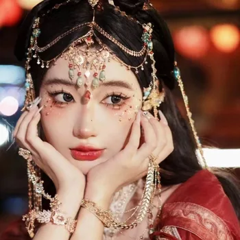 서양 공주 절묘한 머리 장식, 민족 이국적인 스타일, 절묘한 매칭 소녀, 한푸 술 헤어 액세서리, 이마 체인
