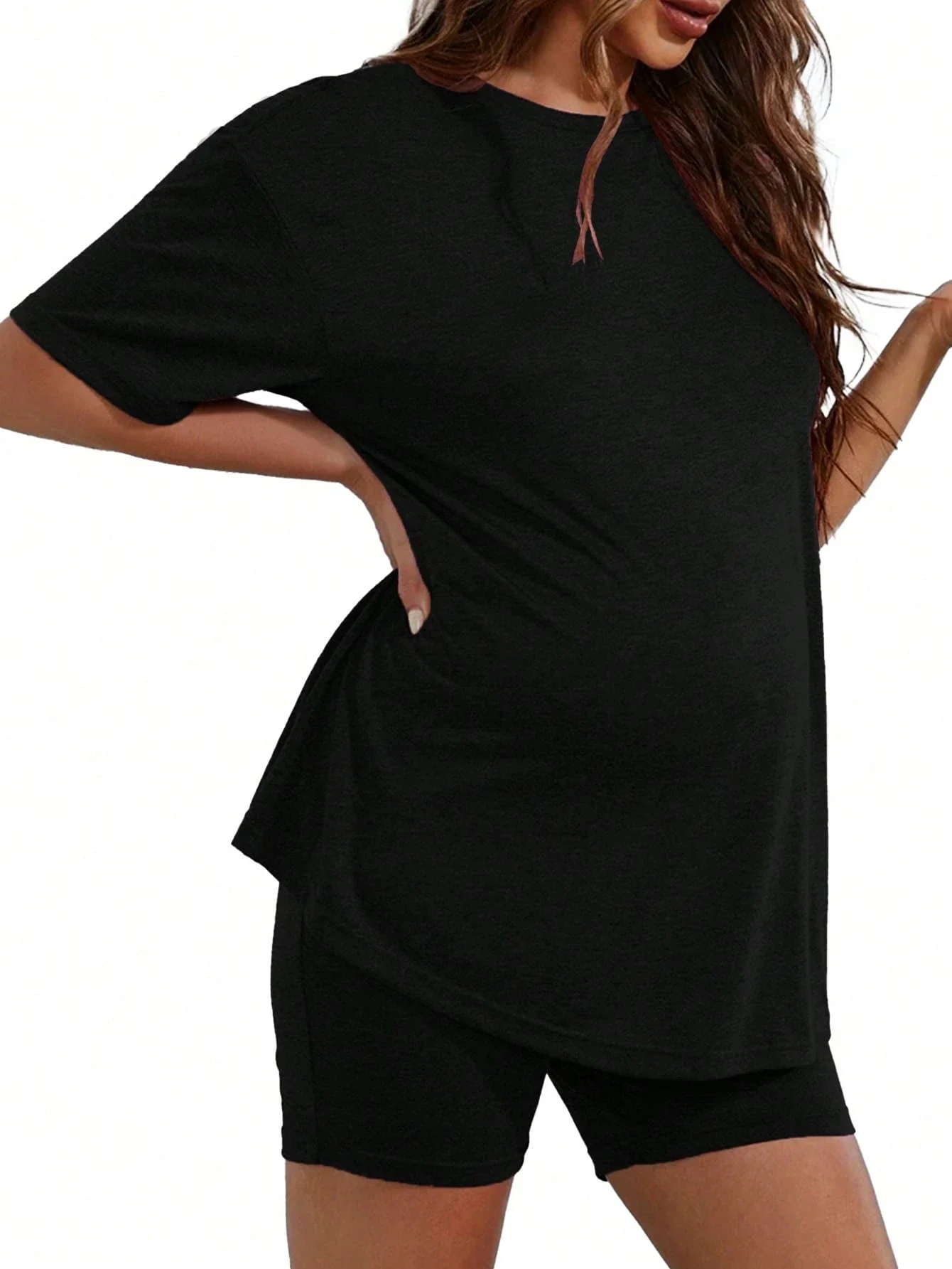 Maternity Summer Solid Short Sleeve T-Shirt And Shorts Set Breathable Casual Loungewear Black
Maternity Summer Solid Short Sleeve T-Shirt And Shorts Set Breathable Casual Loungewear Black