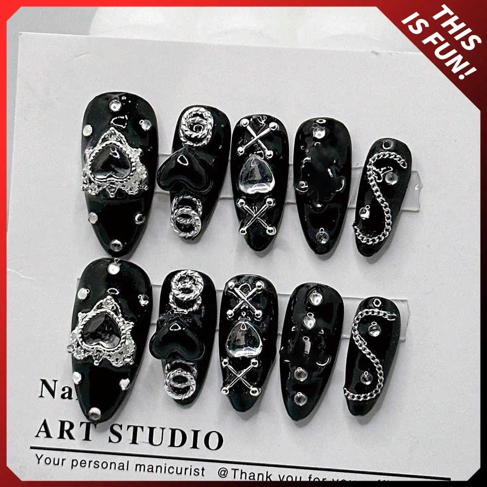 Gothic Heart Diamond Bow Black Long Almond Nail Patch Halloween Holiday Party Handmade Fake Nail Detachable Nail Party Stickers
Gothic Heart Diamond Bow Black Long Almond Nail Patch Halloween Holiday Party Handmade Fake Nail Detachable Nail Party Stickers