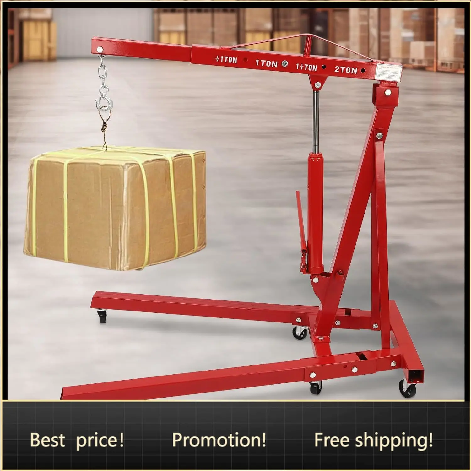 2 Ton Folding Engine Hoist Cherry Picker Shop Crane Hoist Lift, Heavy Duty Carbon Steel with 6 Iron Caster Wheels (Red)
2 Ton Folding Engine Hoist Cherry Picker Shop Crane Hoist Lift, Heavy Duty Carbon Steel with 6 Iron Caster Wheels (Red)