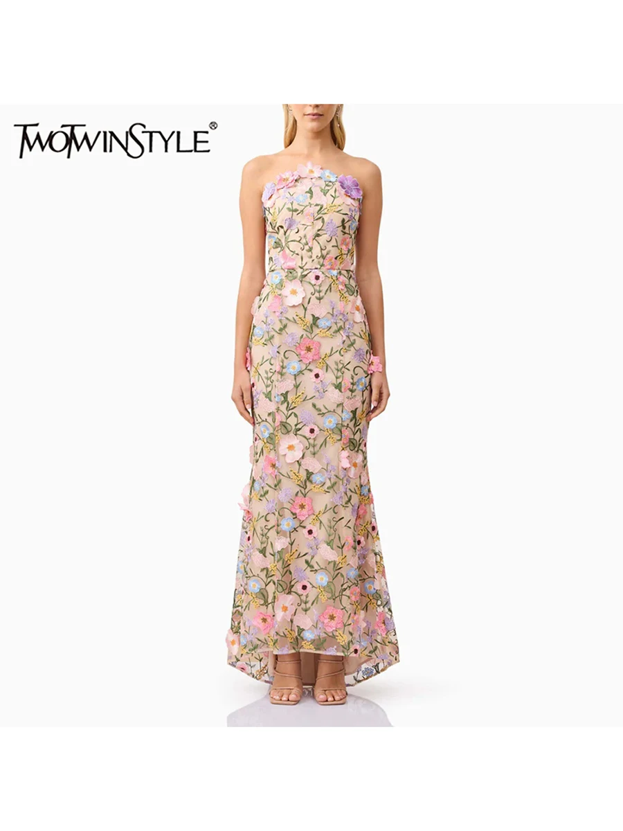 TWOTWINSTYLE Hit Color Spliced Appliques Slimming Dresses For Women Strapless Sleeveless High Waist Elegant Long Dress Female
TWOTWINSTYLE Hit Color Spliced Appliques Slimming Dresses For Women Strapless Sleeveless High Waist Elegant Long Dress Female