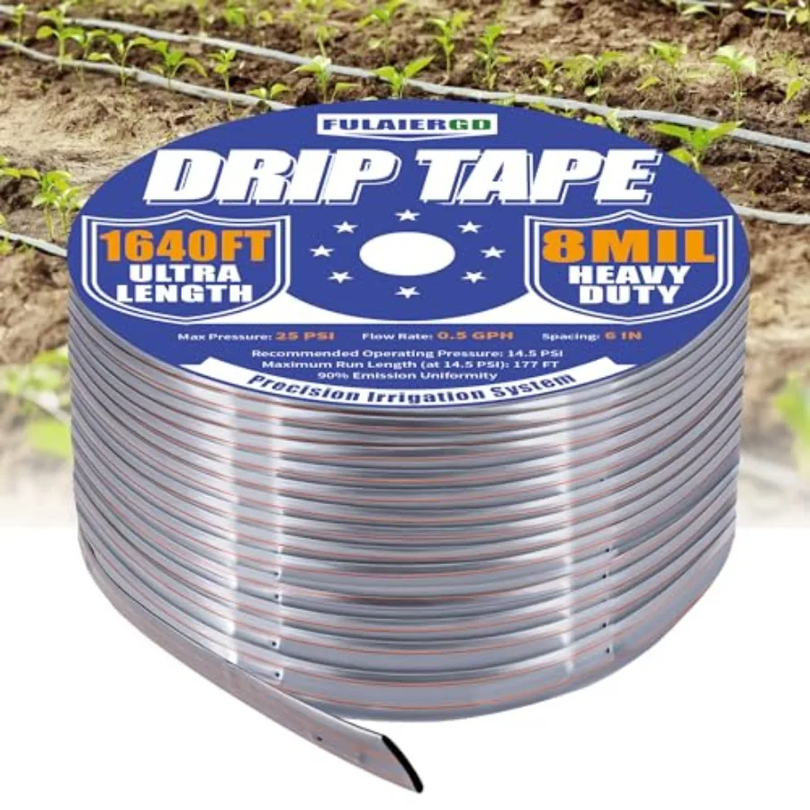 1640 FT 5/8 Inch Drip Tape 6 Spacing Roll 8 Mil Silver Anti-Bird Pecking Anti-UV Drip Irrigation Tubing for Garden Agricultural
1640 FT 5/8 Inch Drip Tape 6 Spacing Roll 8 Mil Silver Anti-Bird Pecking Anti-UV Drip Irrigation Tubing for Garden Agricultural