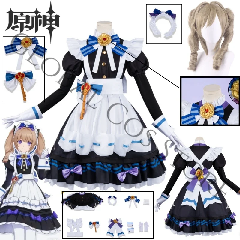 Genshin Impact Miliastra Cosplay Costume White Maid Dress with Blue Bows and Key Accessory Wig Full Set Game Roleplay Suit
Genshin Impact Miliastra Cosplay Costume White Maid Dress with Blue Bows and Key Accessory Wig Full Set Game Roleplay Suit